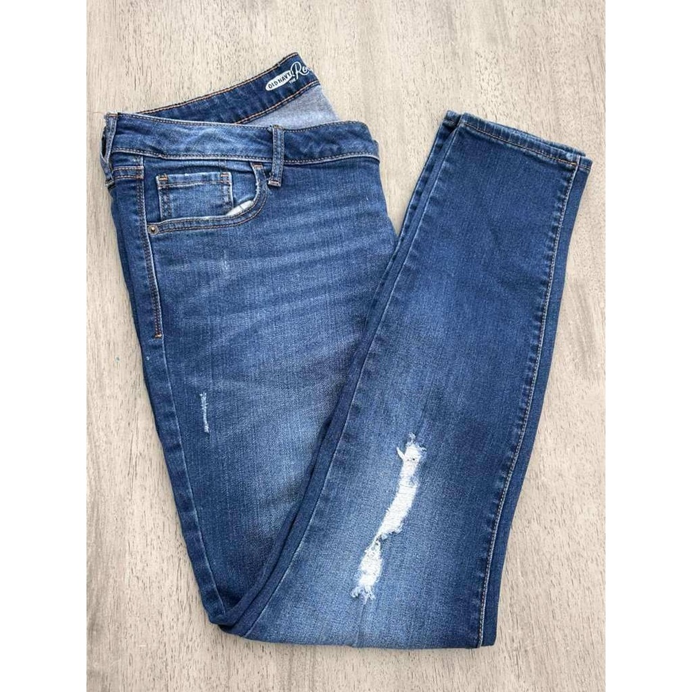 Old Navy Rockstar Low Rise Skinny Jeans Womens 14 Regular‎ Distressed Blue Denim